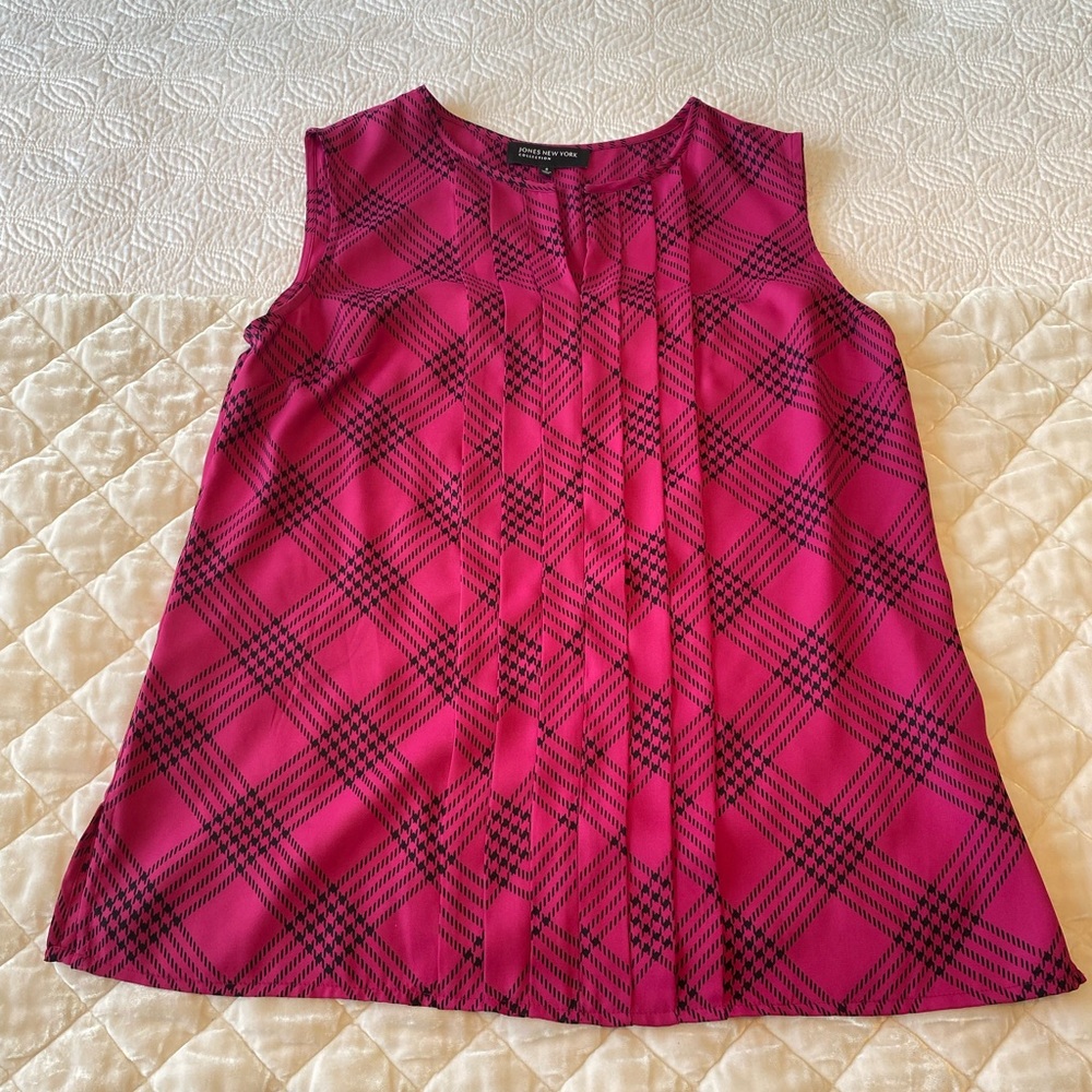 Fuschia Bright Pink Plaid Jones New York Collection Dress Top